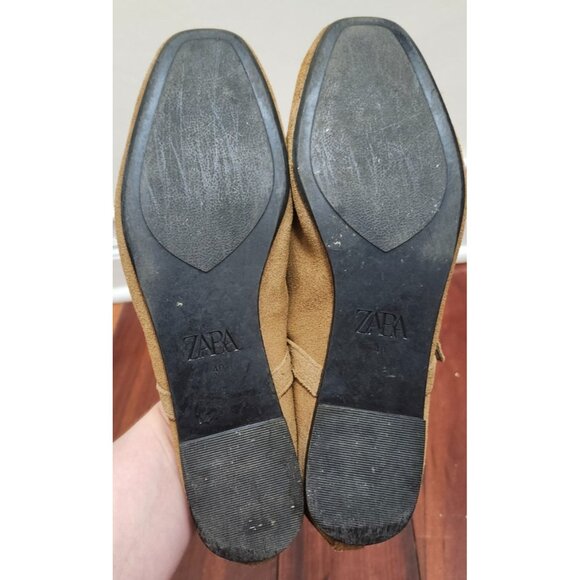 ZARA Women’s Suede Mary Jane Flats Brown Tan Ballet Shoes Size 40 Buckle Strap - Picture 9 of 14